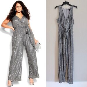City Chic Plus Size Dazzling Silver Sequin Jumpsuit